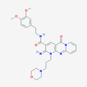 N-[2-(3,4-dimethoxyphenyl)ethyl]-6-imino-7-(3-morpholin-4-ylpropyl)-2-oxo-1,7,9-triazatricyclo[8.4.0.03,8]tetradeca-3(8),4,9,11,13-pentaene-5-carboxamide