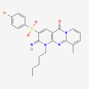 5-(4-bromophenyl)sulfonyl-6-imino-11-methyl-7-pentyl-1,7,9-triazatricyclo[8.4.0.03,8]tetradeca-3(8),4,9,11,13-pentaen-2-one