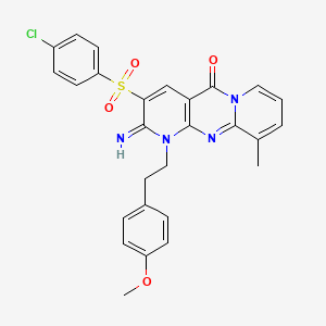 5-(4-chlorophenyl)sulfonyl-6-imino-7-[2-(4-methoxyphenyl)ethyl]-11-methyl-1,7,9-triazatricyclo[8.4.0.03,8]tetradeca-3(8),4,9,11,13-pentaen-2-one