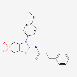 N-[(2Z)-3-(4-methoxyphenyl)-5,5-dioxidotetrahydrothieno[3,4-d][1,3]thiazol-2(3H)-ylidene]-3-phenylpropanamide