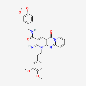 N-(1,3-benzodioxol-5-ylmethyl)-7-[2-(3,4-dimethoxyphenyl)ethyl]-6-imino-2-oxo-1,7,9-triazatricyclo[8.4.0.03,8]tetradeca-3(8),4,9,11,13-pentaene-5-carboxamide