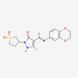 (4E)-4-[(2,3-dihydro-1,4-benzodioxin-6-ylamino)methylidene]-2-(1,1-dioxidotetrahydrothiophen-3-yl)-5-methyl-2,4-dihydro-3H-pyrazol-3-one