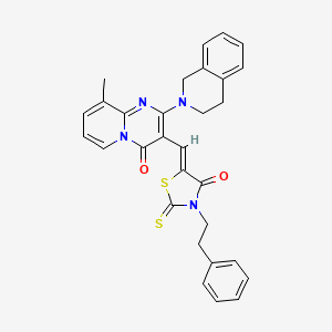 molecular formula C30H26N4O2S2 B12202974 2-(3,4-dihydroisoquinolin-2(1H)-yl)-9-methyl-3-{(Z)-[4-oxo-3-(2-phenylethyl)-2-thioxo-1,3-thiazolidin-5-ylidene]methyl}-4H-pyrido[1,2-a]pyrimidin-4-one 