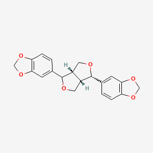 molecular formula C20H18O6 B1220301 5-[(3aS,6S,6aS)-3-(1,3-benzodioxol-5-yl)-1,3,3a,4,6,6a-hexahydrofuro[3,4-c]furan-6-yl]-1,3-benzodioxole 