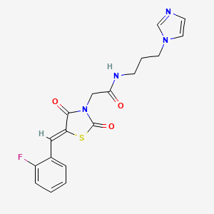 molecular formula C18H17FN4O3S B12203193 2-[(5Z)-5-(2-fluorobenzylidene)-2,4-dioxo-1,3-thiazolidin-3-yl]-N-[3-(1H-imidazol-1-yl)propyl]acetamide 