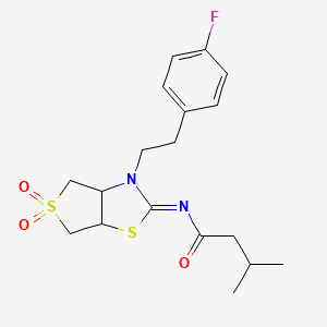 molecular formula C18H23FN2O3S2 B12203265 N-[(2E)-3-[2-(4-fluorophenyl)ethyl]-5,5-dioxidotetrahydrothieno[3,4-d][1,3]thiazol-2(3H)-ylidene]-3-methylbutanamide 