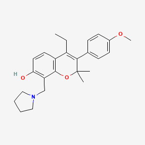 molecular formula C25H31NO3 B1220335 2,2-Dimethyl-3-(4-methoxyphenyl)-4-ethyl-8-(1-pyrrolidinylmethyl)-2H-1-benzopyran-7-ol CAS No. 16797-57-2