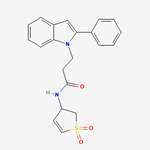 molecular formula C21H20N2O3S B12203405 N-(1,1-dioxido-2,3-dihydrothiophen-3-yl)-3-(2-phenyl-1H-indol-1-yl)propanamide 