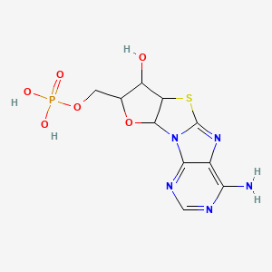 molecular formula C10H12N5O6PS B1220343 (6-amino-12-hydroxy-14-oxa-10-thia-1,3,5,8-tetrazatetracyclo[7.6.0.02,7.011,15]pentadeca-2,4,6,8-tetraen-13-yl)methyl dihydrogen phosphate CAS No. 52021-41-7