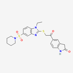 5-{2-[1-Ethyl-5-(piperidylsulfonyl)benzimidazol-2-ylthio]acetyl}indolin-2-one