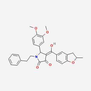 molecular formula C30H29NO6 B12203525 (4E)-5-(3,4-dimethoxyphenyl)-4-[hydroxy(2-methyl-2,3-dihydro-1-benzofuran-5-yl)methylidene]-1-(2-phenylethyl)pyrrolidine-2,3-dione 