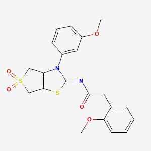 molecular formula C21H22N2O5S2 B12203627 2-(2-methoxyphenyl)-N-[(2E)-3-(3-methoxyphenyl)-5,5-dioxidotetrahydrothieno[3,4-d][1,3]thiazol-2(3H)-ylidene]acetamide 