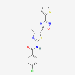 molecular formula C17H11ClN4O2S2 B12203733 4-chloro-N-[(2Z)-4-methyl-5-[3-(thiophen-2-yl)-1,2,4-oxadiazol-5-yl]-1,3-thiazol-2(3H)-ylidene]benzamide 