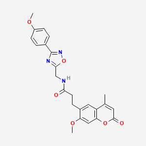 molecular formula C24H23N3O6 B12203762 3-(7-methoxy-4-methyl-2-oxo-2H-chromen-6-yl)-N-((3-(4-methoxyphenyl)-1,2,4-oxadiazol-5-yl)methyl)propanamide 