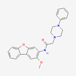 N-{4-methoxy-8-oxatricyclo[7.4.0.0^{2,7}]trideca-1(9),2,4,6,10,12-hexaen-5-yl}-2-(4-phenylpiperazin-1-yl)acetamide