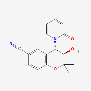 molecular formula C17H16N2O3 B1220385 2H-1-Benzopyran-6-carbonitrile, 3,4-dihydro-3-hydroxy-2,2-dimethyl-4-(2-oxo-1(2H)-pyridinyl)-, trans-(+-)- CAS No. 123595-75-5