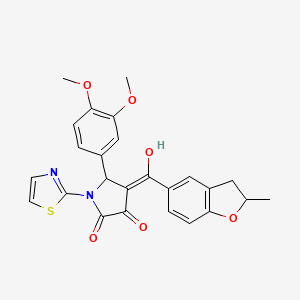 molecular formula C25H22N2O6S B12203867 (4E)-5-(3,4-dimethoxyphenyl)-4-[hydroxy(2-methyl-2,3-dihydro-1-benzofuran-5-yl)methylidene]-1-(1,3-thiazol-2-yl)pyrrolidine-2,3-dione 