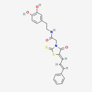 molecular formula C22H20N2O4S2 B12203919 N-[2-(3,4-dihydroxyphenyl)ethyl]-2-{(5Z)-4-oxo-5-[(2E)-3-phenylprop-2-en-1-ylidene]-2-thioxo-1,3-thiazolidin-3-yl}acetamide 