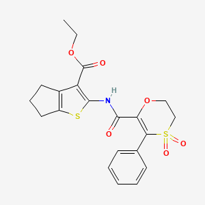 molecular formula C21H21NO6S2 B12203920 ethyl 2-{[(4,4-dioxido-3-phenyl-5,6-dihydro-1,4-oxathiin-2-yl)carbonyl]amino}-5,6-dihydro-4H-cyclopenta[b]thiophene-3-carboxylate 