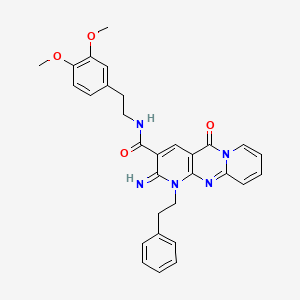 N-[2-(3,4-dimethoxyphenyl)ethyl]-6-imino-2-oxo-7-(2-phenylethyl)-1,7,9-triazatricyclo[8.4.0.03,8]tetradeca-3(8),4,9,11,13-pentaene-5-carboxamide