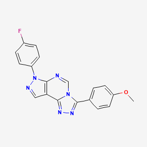 molecular formula C19H13FN6O B12204060 10-(4-Fluorophenyl)-5-(4-methoxyphenyl)-3,4,6,8,10,11-hexaazatricyclo[7.3.0.0^{2,6}]dodeca-1(9),2,4,7,11-pentaene 