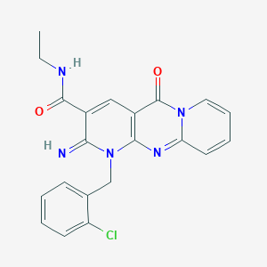 molecular formula C21H18ClN5O2 B12204185 7-[(2-chlorophenyl)methyl]-N-ethyl-6-imino-2-oxo-1,7,9-triazatricyclo[8.4.0.03,8]tetradeca-3(8),4,9,11,13-pentaene-5-carboxamide 