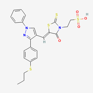 2-[(5Z)-4-oxo-5-({1-phenyl-3-[4-(propylsulfanyl)phenyl]-1H-pyrazol-4-yl}methylidene)-2-thioxo-1,3-thiazolidin-3-yl]ethanesulfonic acid