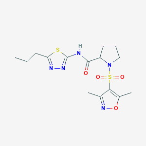 molecular formula C15H21N5O4S2 B12204265 {1-[(3,5-dimethylisoxazol-4-yl)sulfonyl]pyrrolidin-2-yl}-N-(5-propyl(1,3,4-thi adiazol-2-yl))carboxamide 