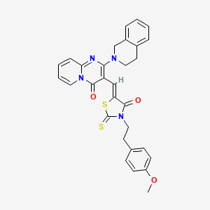 molecular formula C30H26N4O3S2 B12204291 2-(3,4-dihydroisoquinolin-2(1H)-yl)-3-[(Z)-{3-[2-(4-methoxyphenyl)ethyl]-4-oxo-2-thioxo-1,3-thiazolidin-5-ylidene}methyl]-4H-pyrido[1,2-a]pyrimidin-4-one 