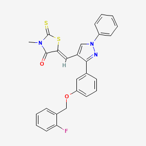 molecular formula C27H20FN3O2S2 B12204356 (5Z)-5-[(3-{3-[(2-fluorobenzyl)oxy]phenyl}-1-phenyl-1H-pyrazol-4-yl)methylidene]-3-methyl-2-thioxo-1,3-thiazolidin-4-one 