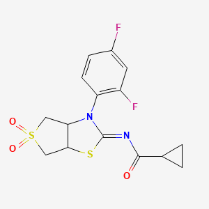 molecular formula C15H14F2N2O3S2 B12204398 N-[(2Z)-3-(2,4-difluorophenyl)-5,5-dioxidotetrahydrothieno[3,4-d][1,3]thiazol-2(3H)-ylidene]cyclopropanecarboxamide 