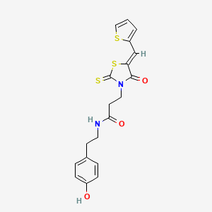 molecular formula C19H18N2O3S3 B12204413 N-[2-(4-hydroxyphenyl)ethyl]-3-[(5Z)-4-oxo-5-(thiophen-2-ylmethylidene)-2-thioxo-1,3-thiazolidin-3-yl]propanamide 