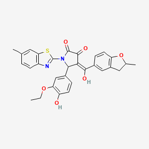 (4E)-5-(3-ethoxy-4-hydroxyphenyl)-4-[hydroxy(2-methyl-2,3-dihydro-1-benzofuran-5-yl)methylidene]-1-(6-methyl-1,3-benzothiazol-2-yl)pyrrolidine-2,3-dione