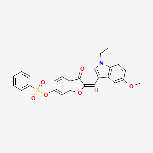 (2E)-2-[(1-ethyl-5-methoxy-1H-indol-3-yl)methylidene]-7-methyl-3-oxo-2,3-dihydro-1-benzofuran-6-yl benzenesulfonate