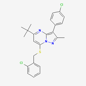 molecular formula C24H23Cl2N3S B12204591 5-Tert-butyl-7-[(2-chlorobenzyl)sulfanyl]-3-(4-chlorophenyl)-2-methylpyrazolo[1,5-a]pyrimidine 