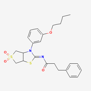 molecular formula C24H28N2O4S2 B12204611 N-[(2Z)-3-(3-butoxyphenyl)-5,5-dioxidotetrahydrothieno[3,4-d][1,3]thiazol-2(3H)-ylidene]-3-phenylpropanamide 