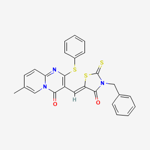 3-[(Z)-(3-benzyl-4-oxo-2-thioxo-1,3-thiazolidin-5-ylidene)methyl]-7-methyl-2-(phenylsulfanyl)-4H-pyrido[1,2-a]pyrimidin-4-one