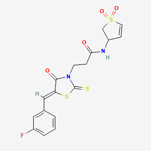 molecular formula C17H15FN2O4S3 B12204725 N-(1,1-dioxido-2,3-dihydrothiophen-3-yl)-3-[(5Z)-5-(3-fluorobenzylidene)-4-oxo-2-thioxo-1,3-thiazolidin-3-yl]propanamide 