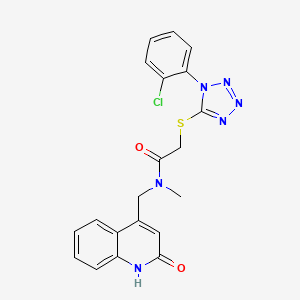 molecular formula C20H17ClN6O2S B12204742 2-{[1-(2-chlorophenyl)-1H-tetrazol-5-yl]sulfanyl}-N-[(2-hydroxyquinolin-4-yl)methyl]-N-methylacetamide 