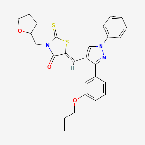 (5Z)-5-{[1-phenyl-3-(3-propoxyphenyl)-1H-pyrazol-4-yl]methylidene}-3-(tetrahydrofuran-2-ylmethyl)-2-thioxo-1,3-thiazolidin-4-one