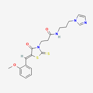 molecular formula C20H22N4O3S2 B12204773 N-[3-(1H-imidazol-1-yl)propyl]-3-[(5Z)-5-(2-methoxybenzylidene)-4-oxo-2-thioxo-1,3-thiazolidin-3-yl]propanamide 