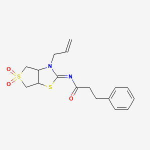 molecular formula C17H20N2O3S2 B12204991 N-[(2E)-5,5-dioxido-3-(prop-2-en-1-yl)tetrahydrothieno[3,4-d][1,3]thiazol-2(3H)-ylidene]-3-phenylpropanamide 