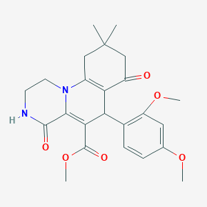 molecular formula C24H28N2O6 B12204997 methyl 6-(2,4-dimethoxyphenyl)-9,9-dimethyl-4,7-dioxo-2,3,4,6,7,8,9,10-octahydro-1H-pyrazino[1,2-a]quinoline-5-carboxylate 