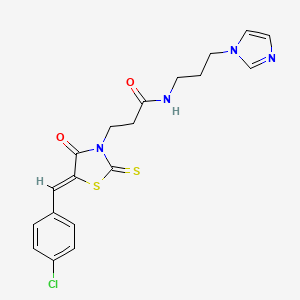 3-[(5Z)-5-[(4-chlorophenyl)methylidene]-4-oxo-2-sulfanylidene-1,3-thiazolidin-3-yl]-N-(3-imidazol-1-ylpropyl)propanamide