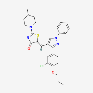 molecular formula C28H29ClN4O2S B12205165 (5Z)-5-{[3-(3-chloro-4-propoxyphenyl)-1-phenyl-1H-pyrazol-4-yl]methylidene}-2-(4-methylpiperidin-1-yl)-1,3-thiazol-4(5H)-one 