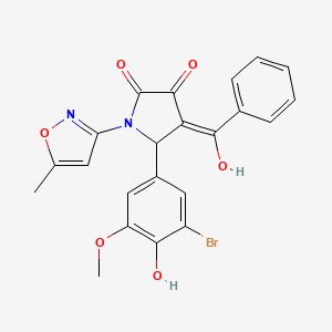 molecular formula C22H17BrN2O6 B12205249 (4E)-5-(3-bromo-4-hydroxy-5-methoxyphenyl)-4-[hydroxy(phenyl)methylidene]-1-(5-methyl-1,2-oxazol-3-yl)pyrrolidine-2,3-dione 