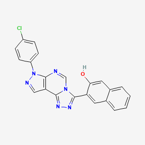 molecular formula C22H13ClN6O B12205264 3-[10-(4-Chlorophenyl)-3,4,6,8,10,11-hexaazatricyclo[7.3.0.0^{2,6}]dodeca-1(9),2,4,7,11-pentaen-5-yl]naphthalen-2-ol 