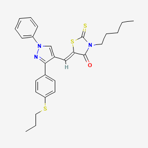 molecular formula C27H29N3OS3 B12205283 (5Z)-3-pentyl-5-({1-phenyl-3-[4-(propylsulfanyl)phenyl]-1H-pyrazol-4-yl}methylidene)-2-thioxo-1,3-thiazolidin-4-one 