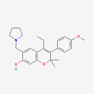 molecular formula C25H31NO3 B1220546 2,2-Dimethyl-3-(4-methoxyphenyl)-4-ethyl-6-(1-pyrrolidinylmethyl)-2H-1-benzopyran-7-ol CAS No. 16797-60-7