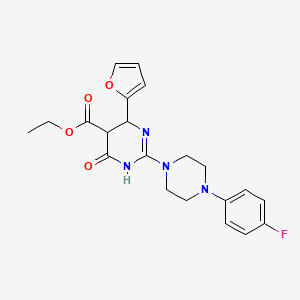 molecular formula C21H23FN4O4 B12205507 Ethyl 2-(4-(4-fluorophenyl)piperazin-1-yl)-6-(furan-2-yl)-4-oxo-1,4,5,6-tetrahydropyrimidine-5-carboxylate 